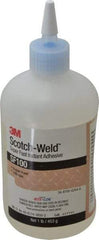 3M - 1 Lb Bottle Clear Instant Adhesive - Series SF100, 3 to 30 sec Working Time, 24 hr Full Cure Time, Bonds to Cardboard, Ceramic, Fabric, Fiberglass, Foam, Glass, Leather, Metal, Paper, Plastic, Rubber, Vinyl & Wood - A1 Tooling