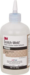 3M - 1 Lb Bottle Clear Instant Adhesive - Series PR600, 4 to 25 sec Working Time, 24 hr Full Cure Time, Bonds to Cardboard, Ceramic, Fabric, Fiberglass, Foam, Glass, Leather, Metal, Paper, Plastic, Rubber, Vinyl & Wood - A1 Tooling