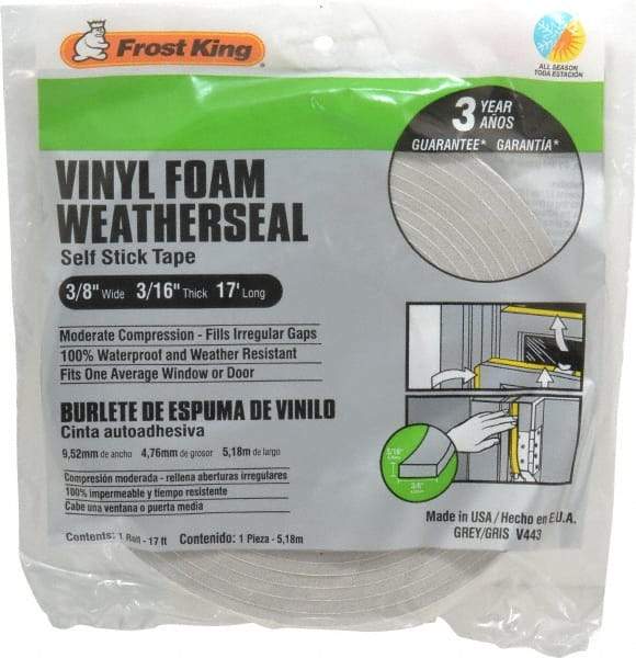 Frost King - 17' Long x 3/8" Wide, Closed Cell PVC Foam Tape Weatherstripping - PVC, Gray Finish - A1 Tooling