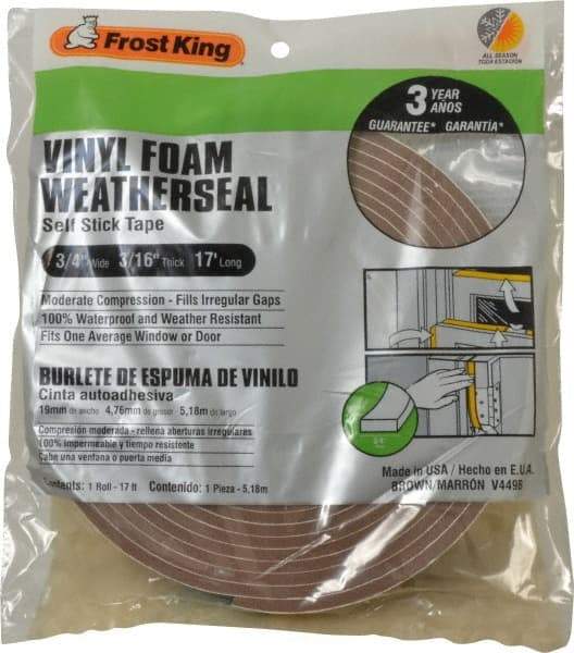 Frost King - 17' Long x 3/4" Wide, Closed Cell PVC Foam Tape Weatherstripping - PVC, Brown Finish - A1 Tooling