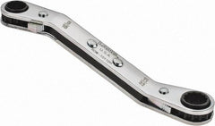 Lang - 5/16" x 11/32" 12 Point Reversible Ratcheting Offset Box Wrench - Double End, 4-1/4" OAL, Steel, 25° Offset - A1 Tooling