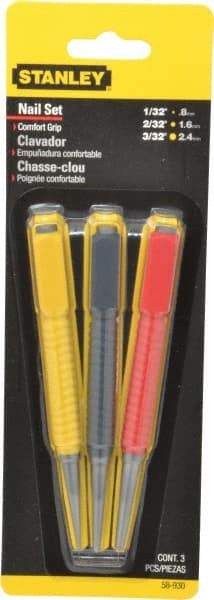 Stanley - 3 Piece, 1/32 to 3/32", Nail Punch Set - Comes in Carded - A1 Tooling