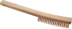 Ampco - 4 Rows x 19 Columns Bronze Curve-Handle Wire Brush - 13-3/4" OAL, 1-1/8" Trim Length, Wood Curved Handle - A1 Tooling