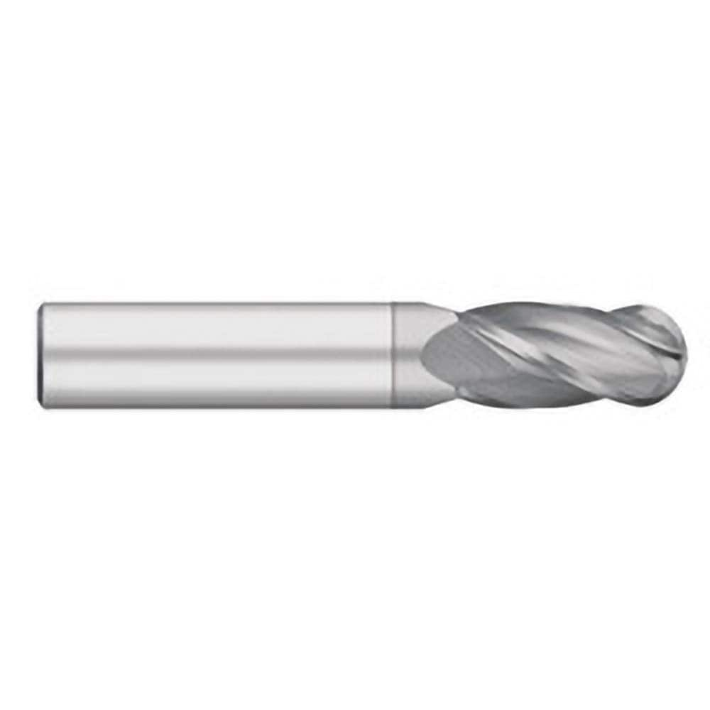 Ball End Mill: 0.2656″ Dia, 0.75″ LOC, 4 Flute, Solid Carbide 2-1/2″ OAL, 5/16″ Shank Dia, 30 ° Helix, TiCN Coated, Single End