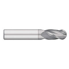 Ball End Mill: 0.2656″ Dia, 0.75″ LOC, 4 Flute, Solid Carbide 2-1/2″ OAL, 5/16″ Shank Dia, 30 ° Helix, TiCN Coated, Single End