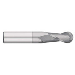 Ball End Mill: 1″ Dia, 1.5″ LOC, 2 Flute, Solid Carbide 4″ OAL, 1″ Shank Dia, 30 ° Helix, TiCN Coated, Single End