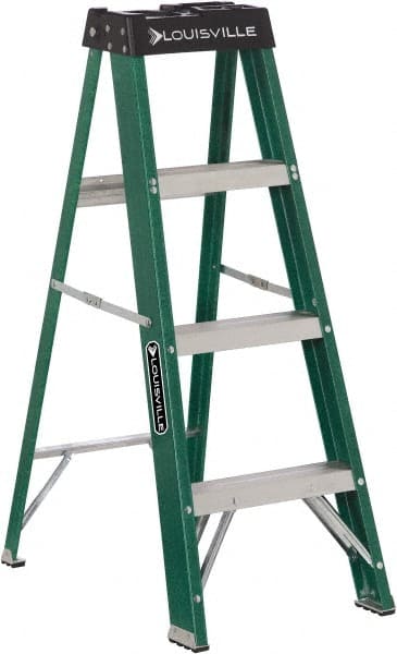 Louisville - 3 Steps, 4' High, Type II Rating, Fiberglass Step Ladder - A1 Tooling