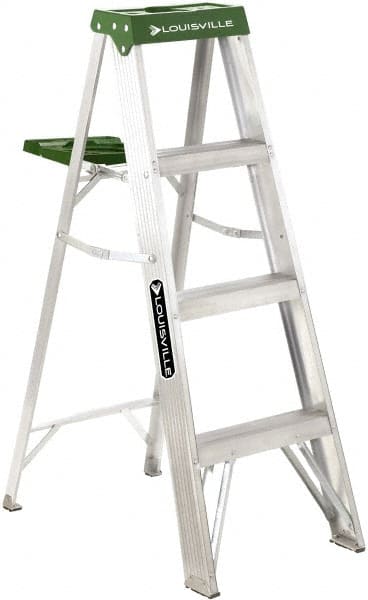 Louisville - 3 Steps, 4' High, Type II Rating, Aluminum Step Ladder - A1 Tooling