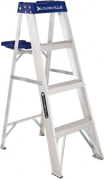 Louisville - 3 Steps, 4' High, Type I Rating, Aluminum Step Ladder - A1 Tooling