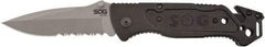 SOG Specialty Knives - 3-13/32" Blade, 8.2" OAL, Partially Serrated Clip Point Folding Knife - 4.8" Closed Length, Plastic, 1 Blade, 1 Edge - A1 Tooling