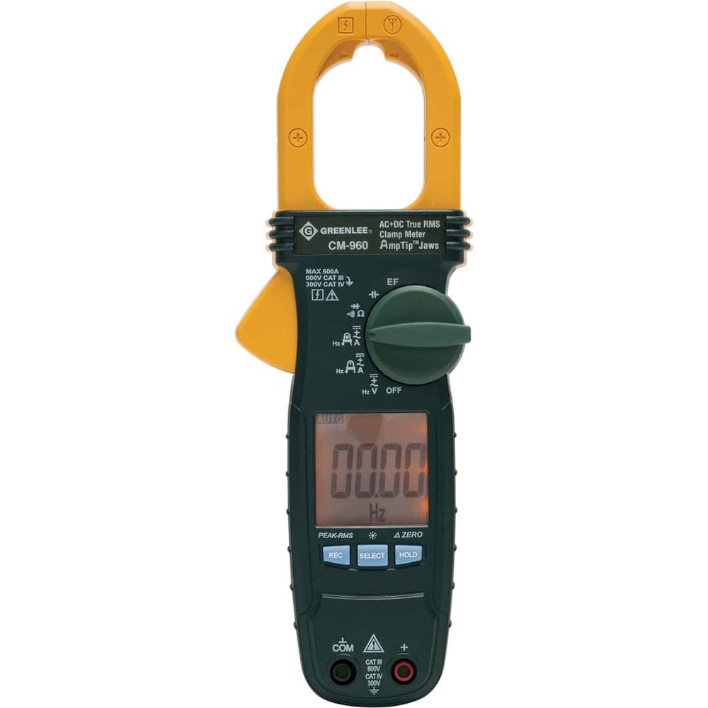 Greenlee - Clamp Meters; Clamp Meter Type: Voltage ; Measures: Capacitance; Current; Frequency; Resistance; Voltage; Continuity; Diode Test ; Jaw Style: Clamp On ; Jaw Capacity (Decimal Inch): 1.1800 ; CAT Rating: CAT III; CAT IV ; Maximum DC Voltage: 600 - Exact Industrial Supply