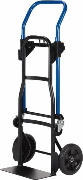 Harper Trucks - 500 Lb Capacity 44" OAH Quick Change Convertible Hand Truck - 14 x 7-1/2" Base Plate, Continuous Handle, Steel, Solid Rubber Swivel Wheels - A1 Tooling