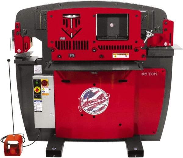 Edwards Manufacturing - 9-3/4" Throat Depth, 65 Ton Punch Pressure, 1-1/16" in 3/4" Punch Capacity Ironworker - 3 Phase, 230 Volts - A1 Tooling