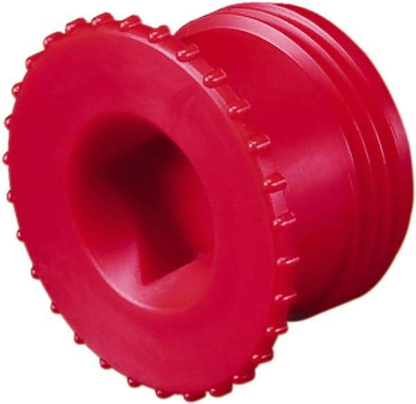 Caplugs - Serrated Round Head, Square Drive, Threaded Plug - 1.56" OD, 31/32" Long, Polypropylene, Red - A1 Tooling