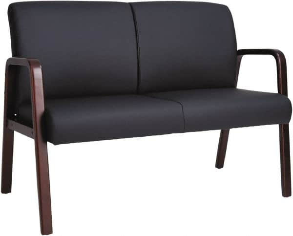 ALERA - 33" High Reception Lounge Chair - 44" Wide x 26-1/8" Deep, Leather Seat, Black & Mahogany - A1 Tooling