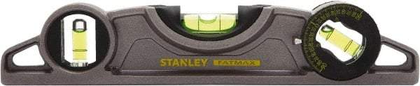 Stanley - Magnetic 9" Long 3 Vial Torpedo Level - ABS Plastic, Silver, 1 45°, 1 Level & 1 Plumb Vials - A1 Tooling