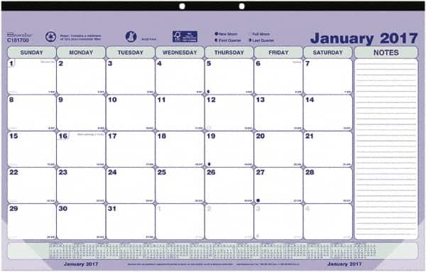 Brownline - 12 Sheet, 6-7/8 x 8-3/4", Desk Pad Calendar - Blue, White & Green - A1 Tooling