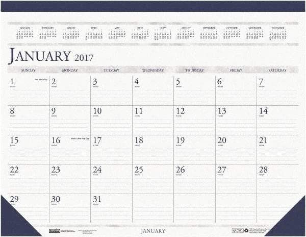 House of Doolittle - 12 Sheet, 8-1/2 x 11", Desk Pad Calendar - White & Blue - A1 Tooling