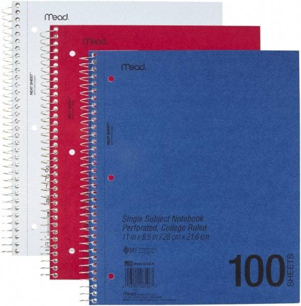 Mead - 100 Sheet, 8-1/2 x 11", College Ruled One Subject Notebook - Assorted Colors - A1 Tooling