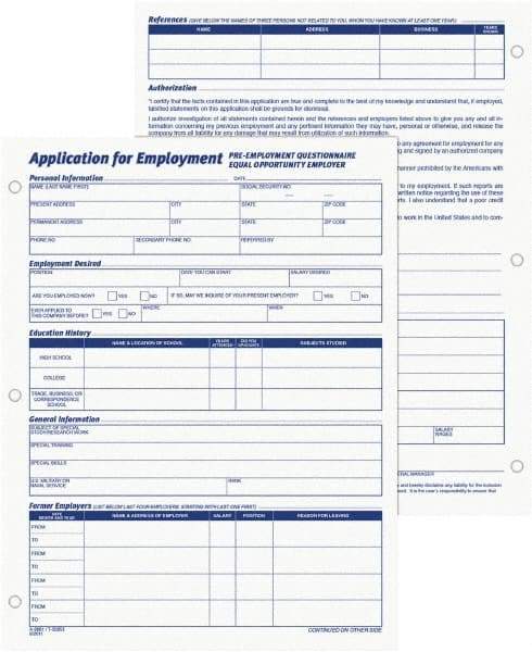 TOPS - 50 Sheet, 8-3/8 x 11", Employment Application Form - White - A1 Tooling