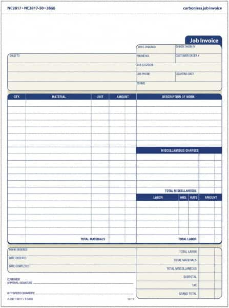 TOPS - 50 Sheet, 4-1/4 x 5-1/2", Invoice Book - Blue & White - A1 Tooling