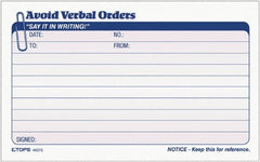 TOPS - 50 Sheet, 18 x 24", Avoid Verbal Order Book - Blue, Pink & White - A1 Tooling