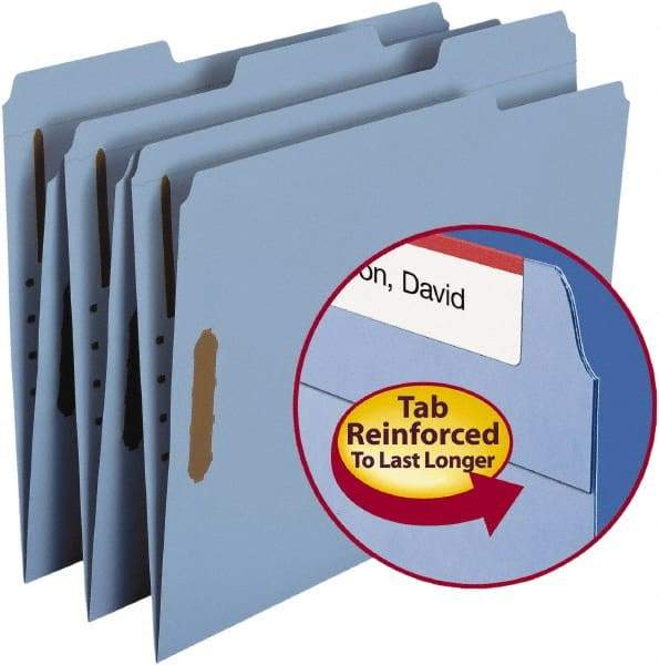 SMEAD - 8-1/2 x 11", Letter Size, Blue, File Folders with Top Tab - 11 Point Stock, Assorted Tab Cut Location - A1 Tooling