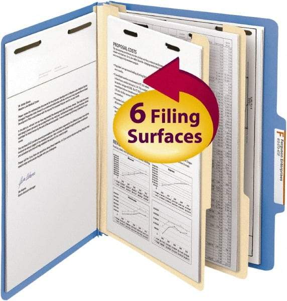 SMEAD - 8-1/2 x 11", Letter Size, Blue, Classification Folders with Top Tab Fastener - 14 Point Stock, Right of Center Tab Cut Location - A1 Tooling