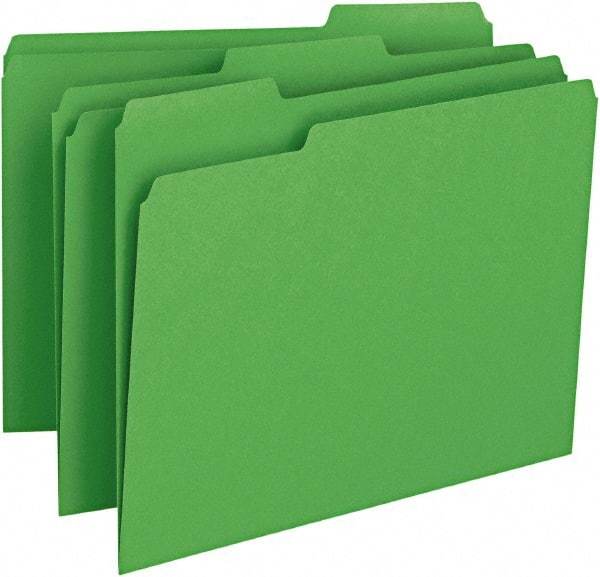 SMEAD - 8-1/2 x 11", Letter Size, Green, File Folders with Top Tab - 11 Point Stock, Assorted Tab Cut Location - A1 Tooling