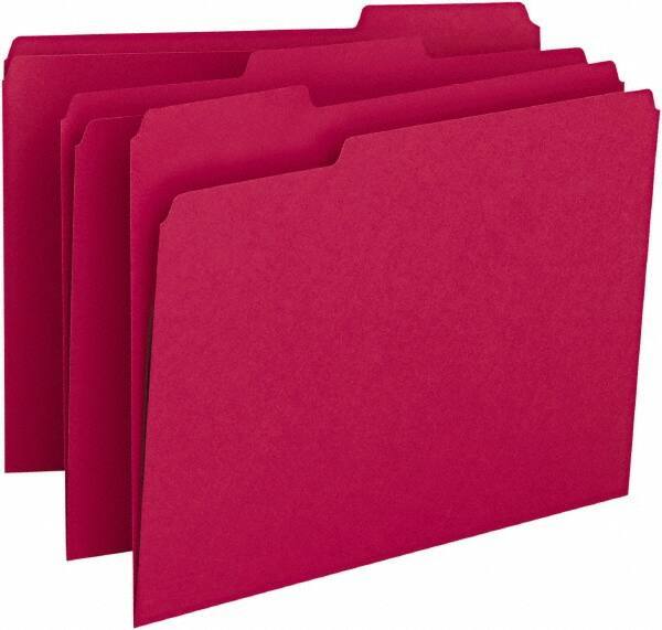 SMEAD - 8-1/2 x 11", Letter Size, Red, File Folders with Top Tab - 11 Point Stock, Assorted Tab Cut Location - A1 Tooling