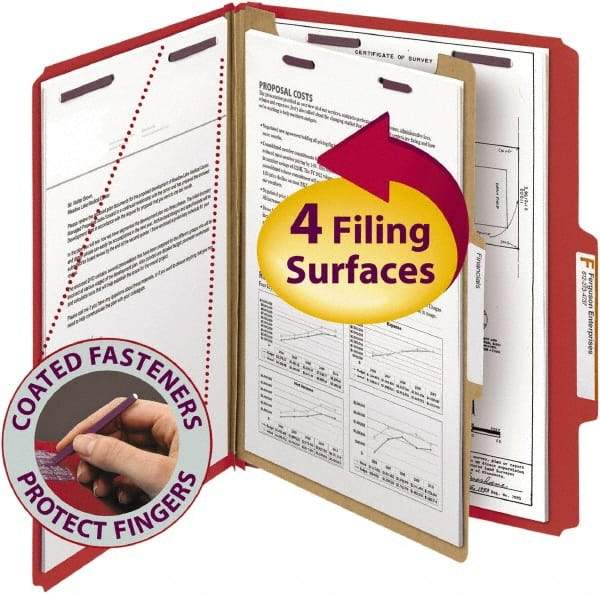 SMEAD - 8-1/2 x 11", Letter Size, Bright Red, Classification Folders with Top Tab Fastener - 23 Point Stock, Right of Center Tab Cut Location - A1 Tooling