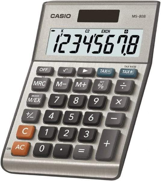 Casio - 8-Digit LCD Financial Calculator - 8 x 1 Display Size, Silver, Battery & Solar Powered, 1-1/2" Long x 5-3/4" Wide - A1 Tooling