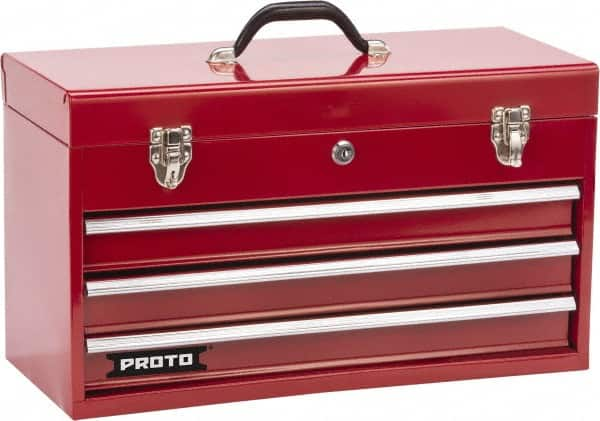 Proto - 1 Compartment 3 Drawer Tool Box - 20-3/16" Wide x 8-3/4" Deep x 11-3/4" High, Steel, Safety Red - A1 Tooling