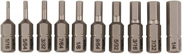 Wiha - 10 Piece, 1/4" Drive Screwdriver Insert Bit Set - 1/16 to 1/4" Hex - A1 Tooling