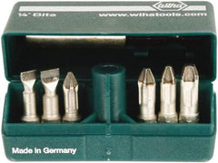 Wiha - 7 Piece, 1/4" Drive Screwdriver Insert Bit Set - #1 to #3 Phillips, 5.5 & 6.5mm Slotted - A1 Tooling