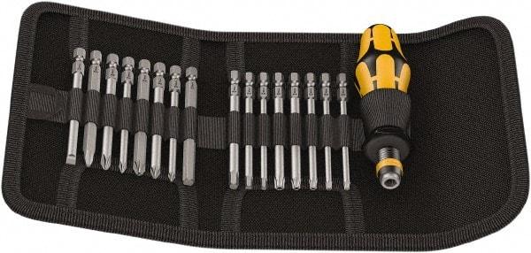 Wera - 17 Piece, 1/4" Drive Screwdriver Bit Set - #1, #2 & #3 Phillips, 3 to 6mm Hex, #1, #2 & #3 Pozidriv, 1.0x5.5mm Slotted - A1 Tooling