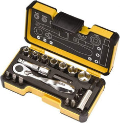 Felo - 18 Piece, 1/4" Drive Screwdriver Mini-Ratchet Bit Kit - #1 to #3 Phillips, 3/16, 1/4 & 9/32" Slotted - A1 Tooling