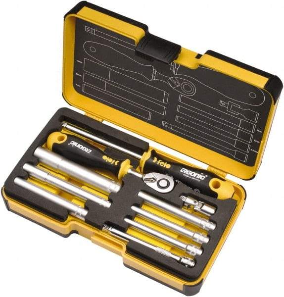 Felo - 10 Piece 1/4" Drive Chrome Finish Socket Set - 6 Points, 5.5mm to 13mm Range, Metric Measurement Standard - A1 Tooling