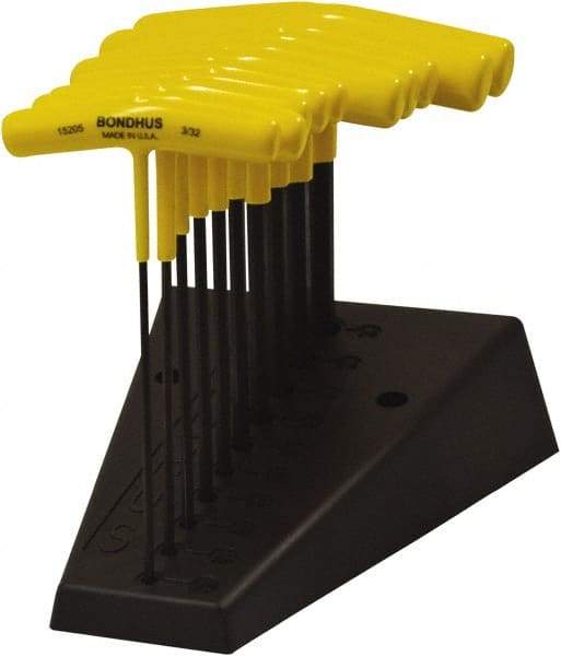 Bondhus - 10 Piece, T-Handle Cushion Grip Hex Key Set - 3/32 to 3/8" Range, 6" OAL, Protanium High Torque Steel - A1 Tooling