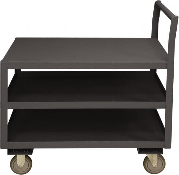 Durham - 1,200 Lb Capacity, 30-1/4" Wide x 63" Long x 37-1/2" High Service Cart - 3 Shelf, Steel, 2 Rigid/2 Swivel Casters - A1 Tooling