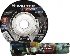 WALTER Surface Technologies - 60 Grit, 4-1/2" Wheel Diam, 3/64" Wheel Thickness, 7/8" Arbor Hole, Type 27 Depressed Center Wheel - Coarse Grade, Aluminum Oxide, Resinoid Bond, 13,300 Max RPM, Compatible with Angle Grinder - A1 Tooling