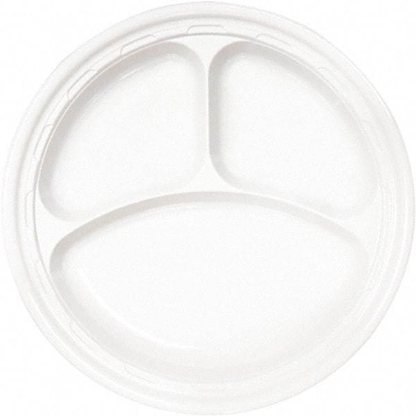 DART - Famous Service Plastic Dinnerware, Plate, 3-Comp, 10-1/4" Diam - White - A1 Tooling