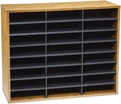 FELLOWES - 29" Wide x 11-7/8" Deep x 23-7/16" High, 24 Compartments, Corrugated Fiberboard & Laminated Literature Organizer - Medium Oak, 9" Compartment Width x 2-1/2" Compartment Depth x 11" Compartment Height - A1 Tooling