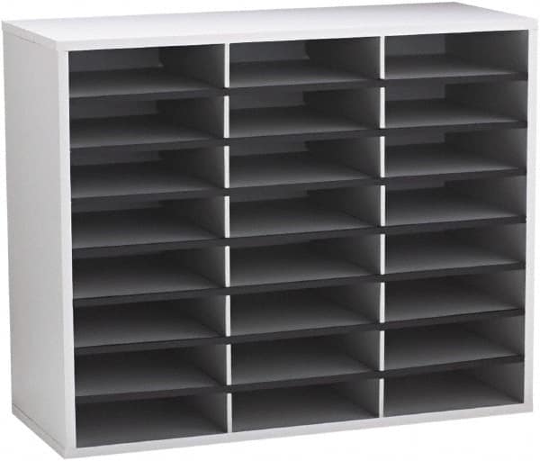 FELLOWES - 29" Wide x 11-7/8" Deep x 23-7/16" High, 24 Compartments, Corrugated Fiberboard & Laminated Literature Organizer - Dove Gray, 9" Compartment Width x 2-1/2" Compartment Depth x 11" Compartment Height - A1 Tooling