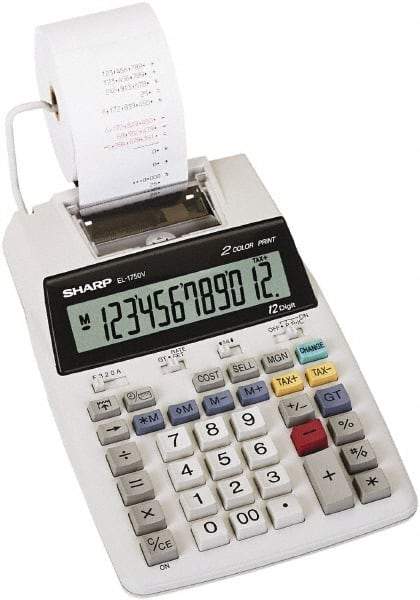 Sharp - LCD Printing Calculator - 5-7/8 x 8-7/8 Display Size, White, AC & Battery Powered, 3" Long x 6.4" Wide - A1 Tooling