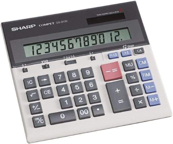 Sharp - LCD Portable Calculator - 7-1/4 x 6-7/8 Display Size, Light Gray, Battery & Solar Powered, 1.2" Long x 8.7" Wide - A1 Tooling