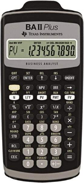 Texas Instruments - LCD Financial Calculator - 3 x 6 Display Size, Black, Battery Powered, 2.4" Long x 6-1/2" Wide - A1 Tooling