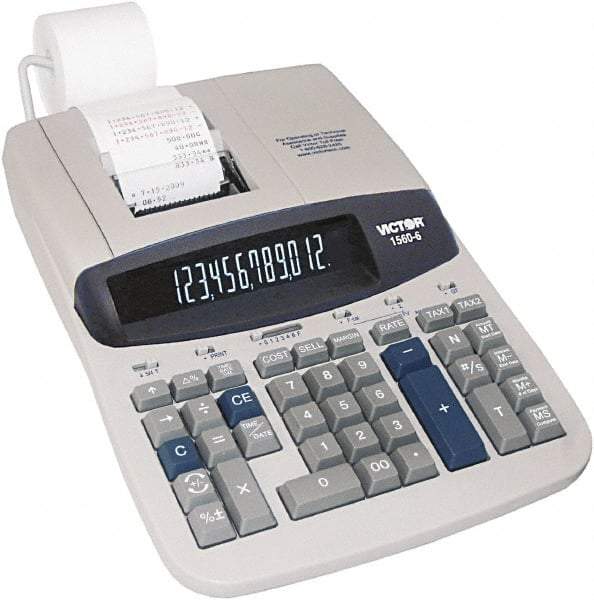 Victor - Fluorescent Printing Calculator - 8-3/4 x 12-1/2 Display Size, Light Gray, AC Powered, 6" Long x 11.9" Wide - A1 Tooling