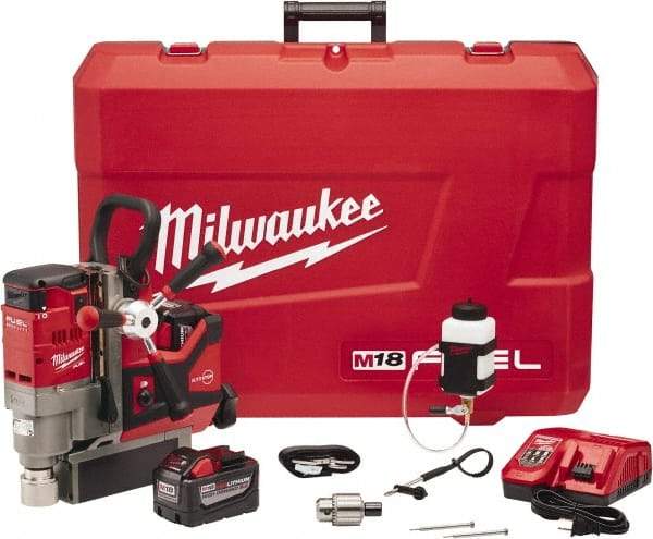 Milwaukee Tool - 1-1/2" Chuck, 5.75" Travel, Portable Magnetic Drill Press - 400 & 690 RPM, 9 Amps, 0.43 hp - A1 Tooling