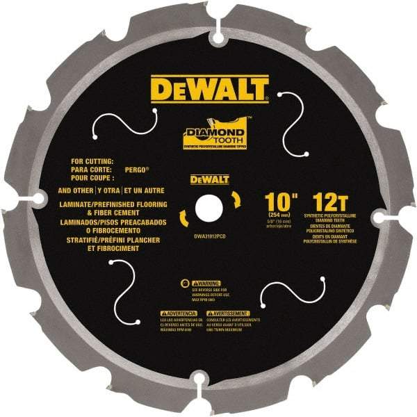 DeWALT - 10" Diam, 15.88mm Arbor Hole Diam, 12 Tooth Wet & Dry Cut Saw Blade - Steel, Smooth Action, Standard Round Arbor - A1 Tooling